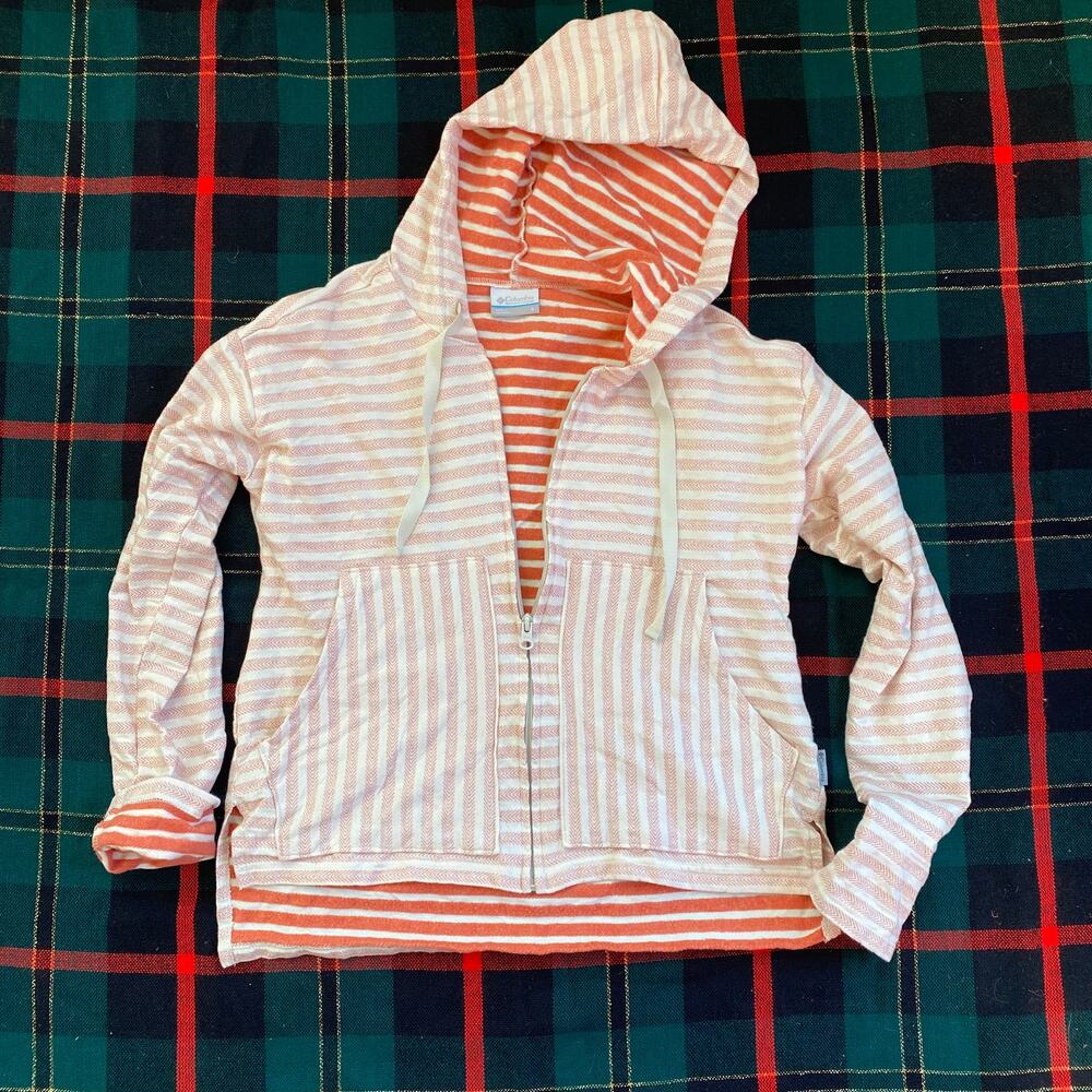 Columbia S Orange/White Reverse Weave Soft Cotton Cropped Hoodie Jacket
